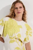 Applique And Beaded Linen Woven Midi Dress With Tie Back Detail