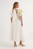 Applique And Beaded Linen Woven Midi Dress With Tie Back Detail