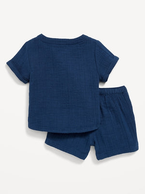 View large product image 2 of 3. Unisex Short-Sleeve Pocket T-Shirt and Pull-On Shorts Set for Baby