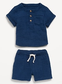 View large product image 3 of 3. Unisex Short-Sleeve Pocket T-Shirt and Pull-On Shorts Set for Baby