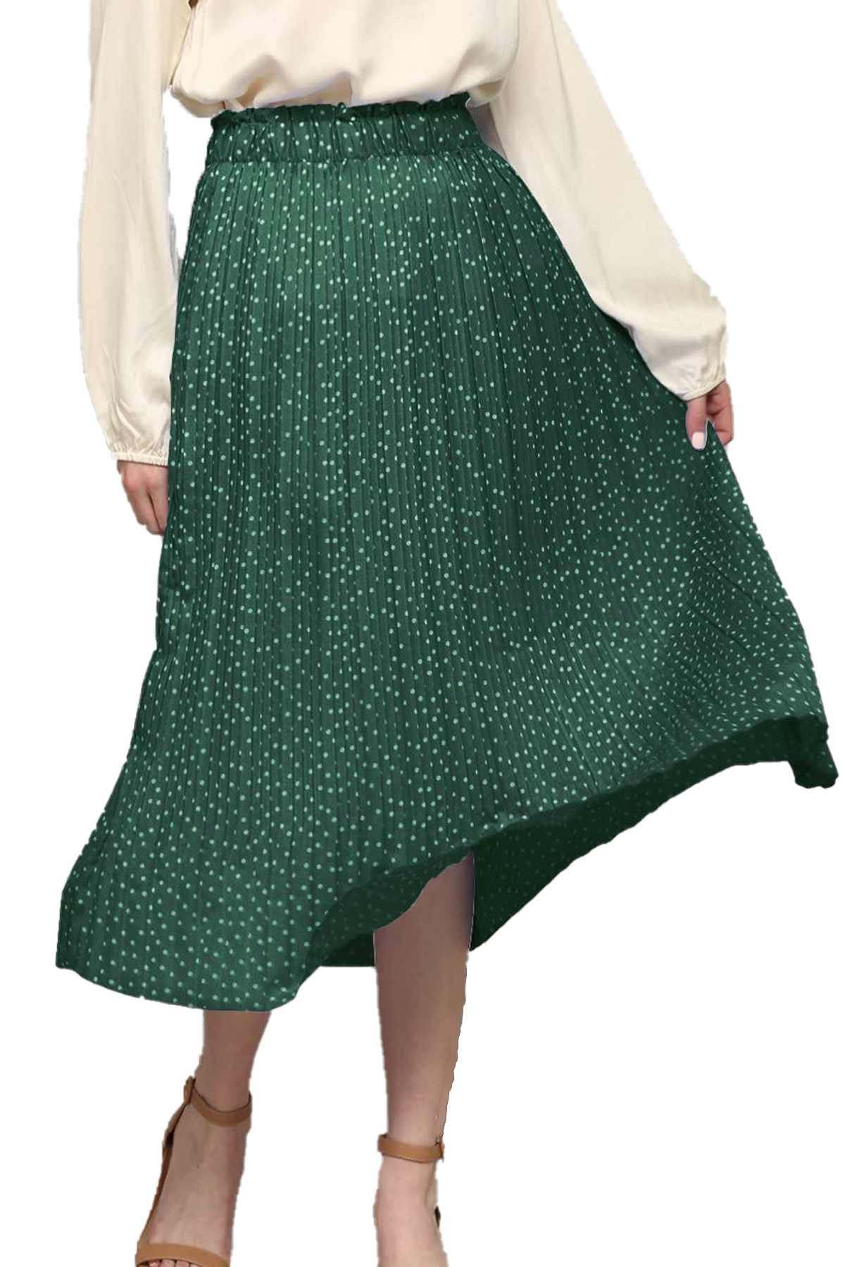 Walmart Fantaslook Midi Pleated Skirts for Women Polka Dot Swing High Waist Maxi Skirt with Pockets Dresses