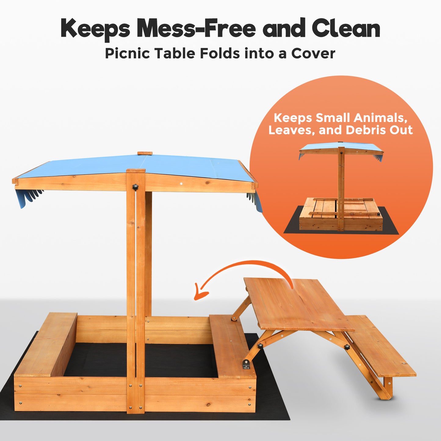 Walmart FUNTOK Wooden Sandbox for Kids, 76'' x 45'' x 45'' Sand Box with Cover & Picnic Table Foldable, Canopy Sandbox Outdoor, Ideal for Children Aged 2-6 for Lawn Garden Backyard Beach