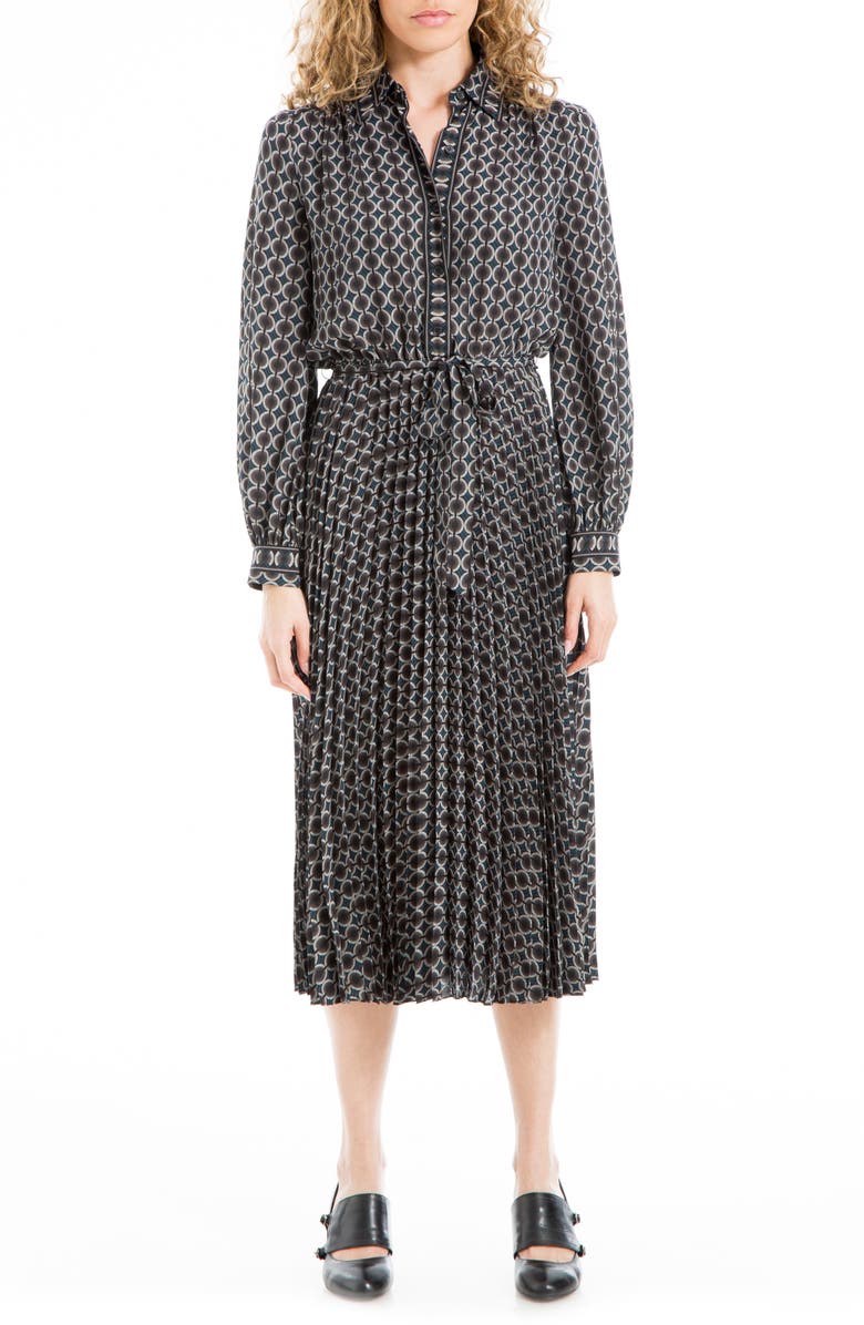MAX STUDIO Long Sleeve Pleated Shirtdress