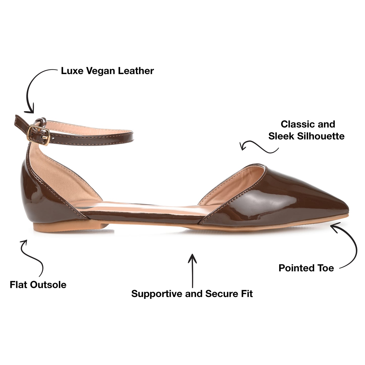 Walmart Journee Women's Reba Ankle Strap Pointed Toe Ballet Flats, Wide Width Available