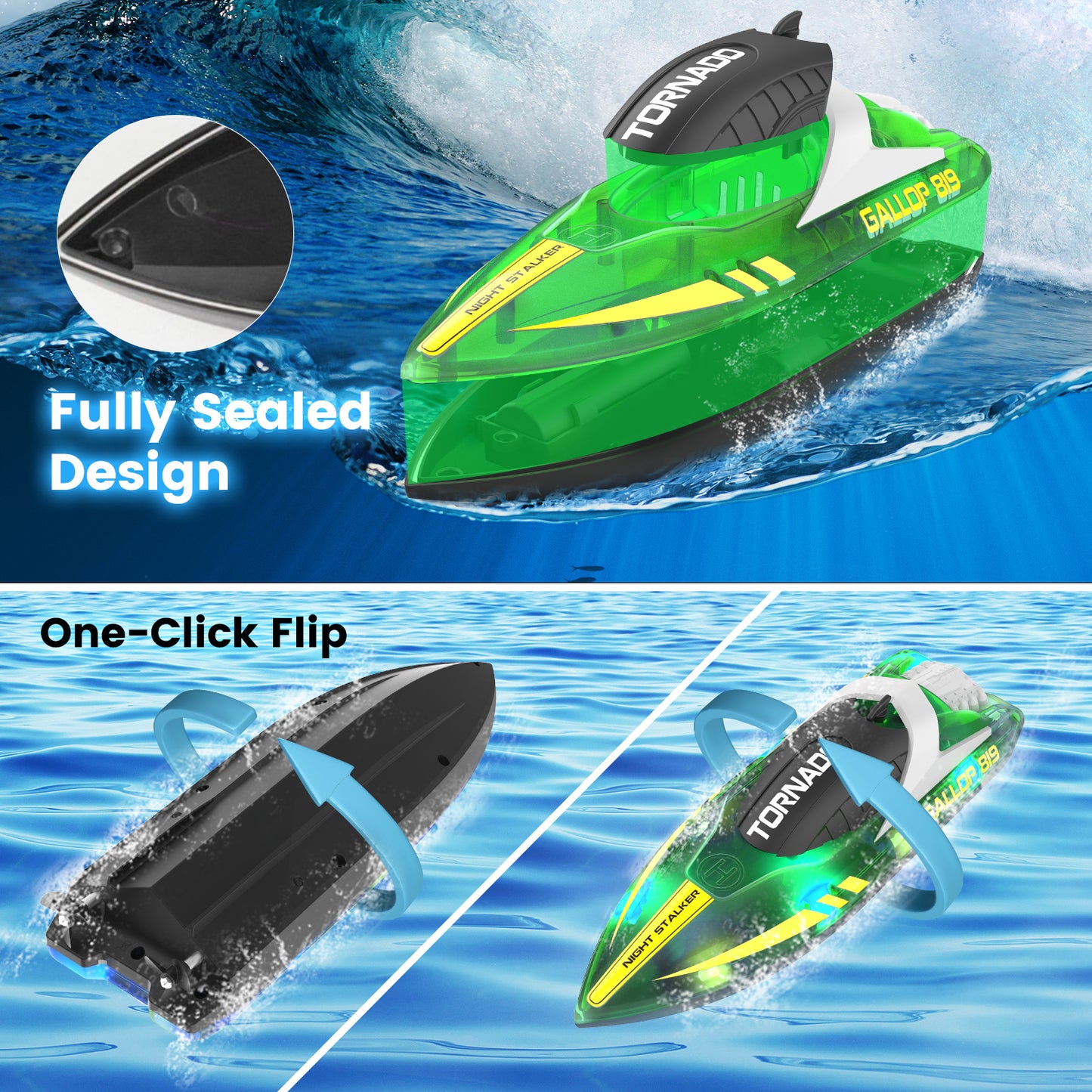 Walmart JoyStone RC Boat for Pools and Lakes, 2.4G 15+ MPH Fast Remote Control Boat with LED Lights, Racing Boats for Kids & Adults with 2 Rechargeable Battery, Gifts for Boys Girls (Green)
