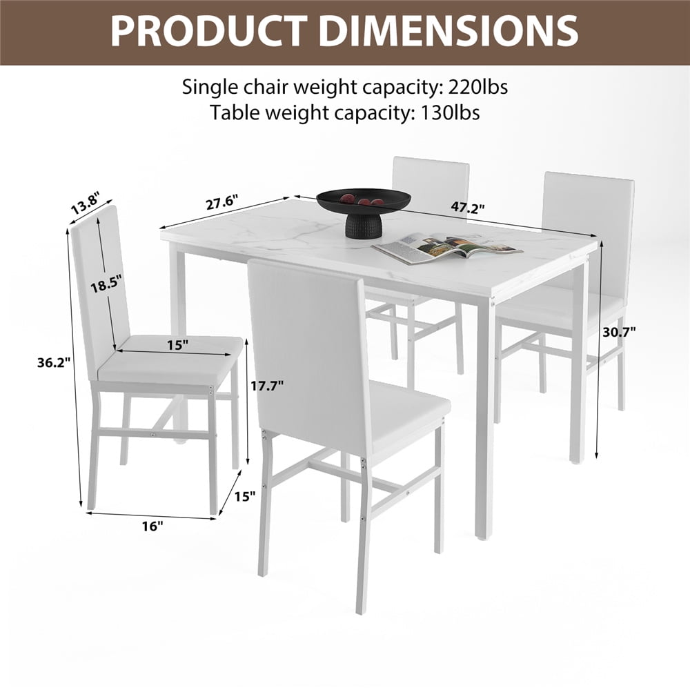 Walmart 5 Piece Dining Room Table Set, Modern Dining Table Sets with Beige PU Leather Chairs for 4, Faux Marble Pattern Rectangle Kitchen Table Set for Bar Living Room Breakfast Nook Small Space