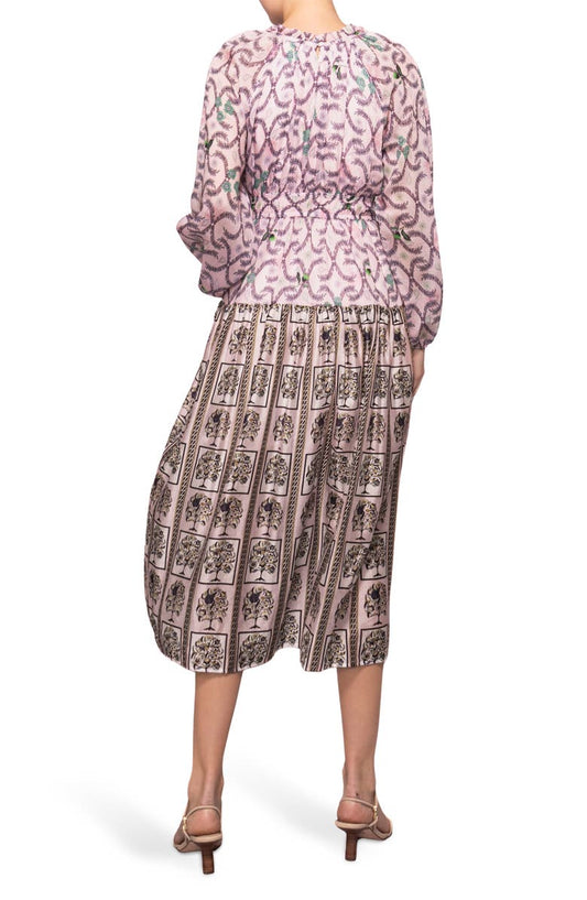 MELLODAY Printed Shirred Midi Dress