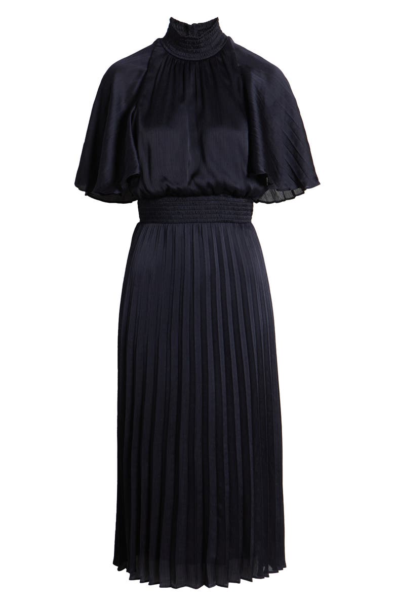 Flutter Sleeve Pleated Midi Dress