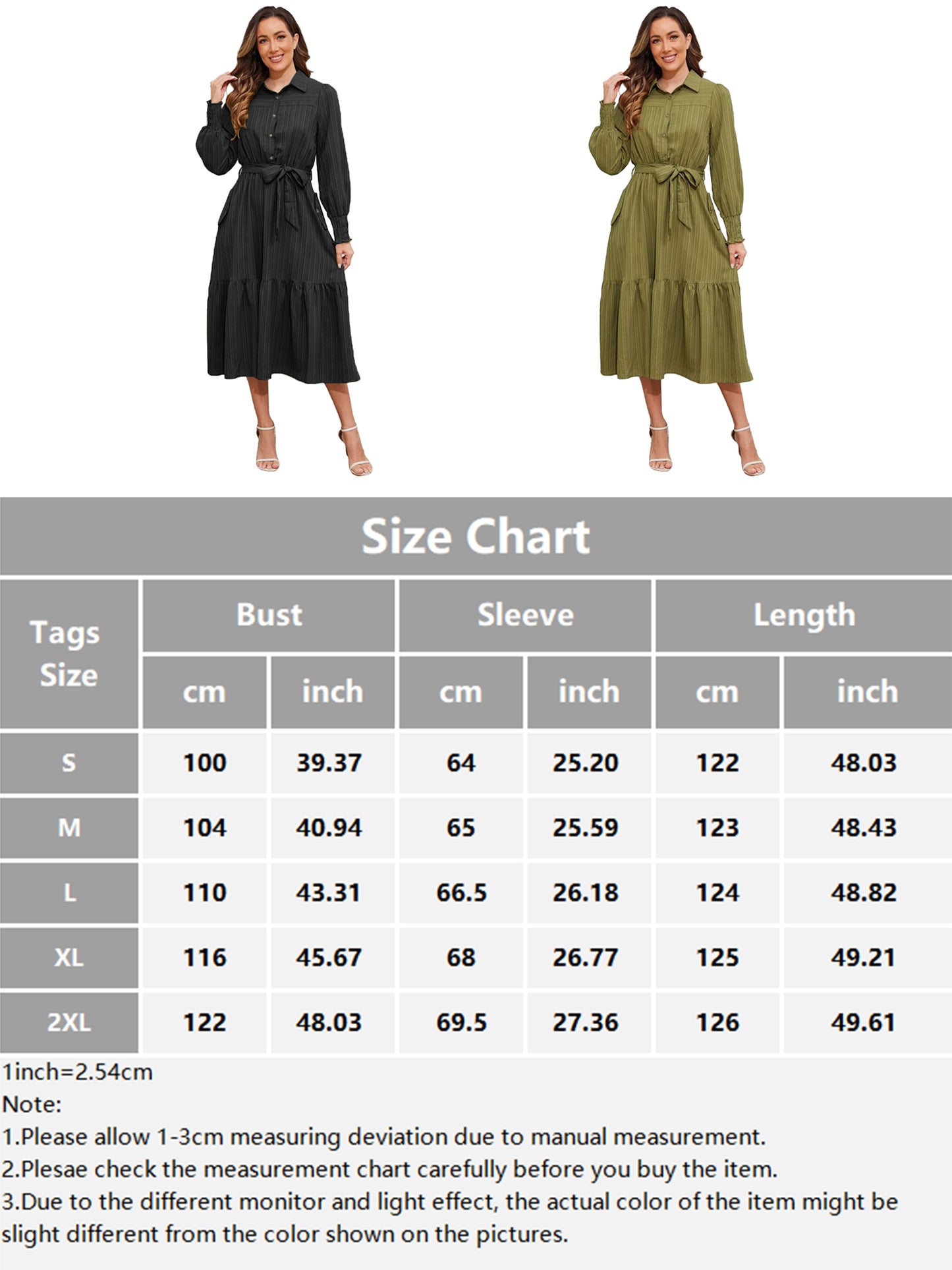 Walmart Frontwalk Fall Dresses For Women 2024 Lapel Neck Button Long Sleeve Dress Belted A-Line Flowy Rufflee Maxi Shirt Dress Casual Long Sundress Black XL