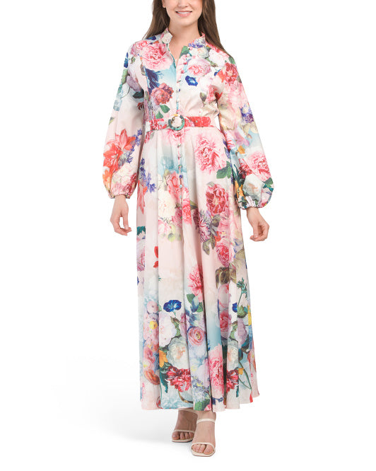 DALIA MACPHEE Romantic Floral Maxi Dress With Covered Buttons –  thefrumshopper