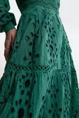 Eyelet Woven Midi Skirt With Guipure Trim