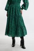Eyelet Woven Midi Skirt With Guipure Trim