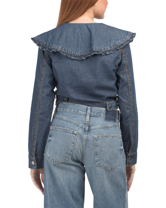 US TOGETHER Peter Pan Collar Denim Jacket