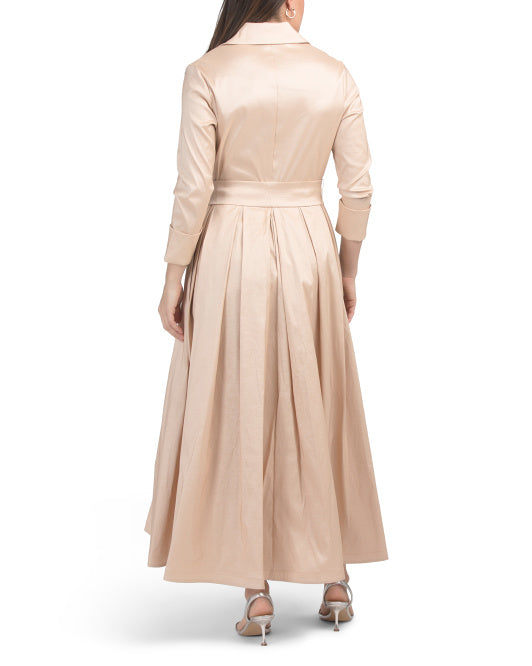 MARINA Stretch Taffetta Maxi Shirt Dress