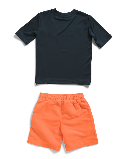 PUMA Boys 2pc Short Sleeve Rashguard And Swim Trunks Set