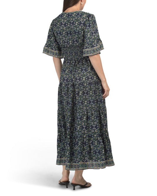 NEW MAX STUDIO LONDON Smocked Waist Surplice Maxi Dress