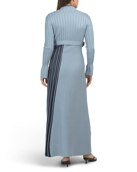 DALIA MACPHEE Long Bell Sleeve Color Block Maxi Sweater Dress