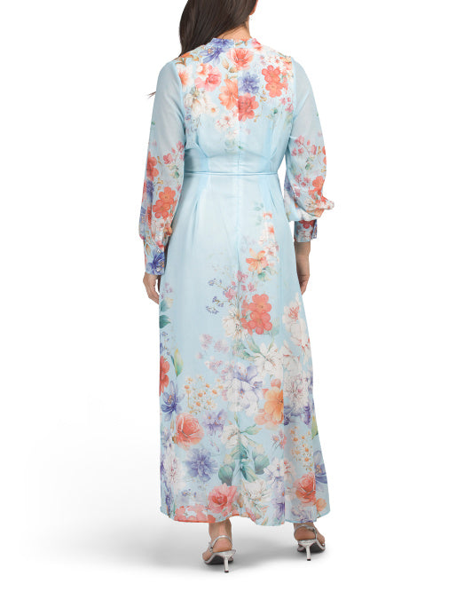 DALIA MACPHEE Long Sleeve Floral Print Maxi Dress