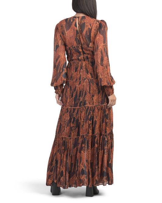 FARM RIO Giraffes Puff Sleeve Maxi Dress