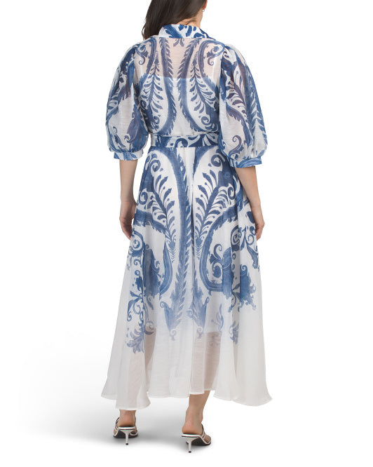 NANCY YANG Soft Paisley Maxi Shirt Dress