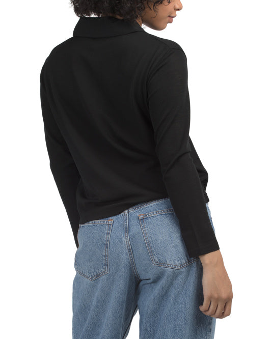 VINCE Wool Relaxed Long Sleeve Polo