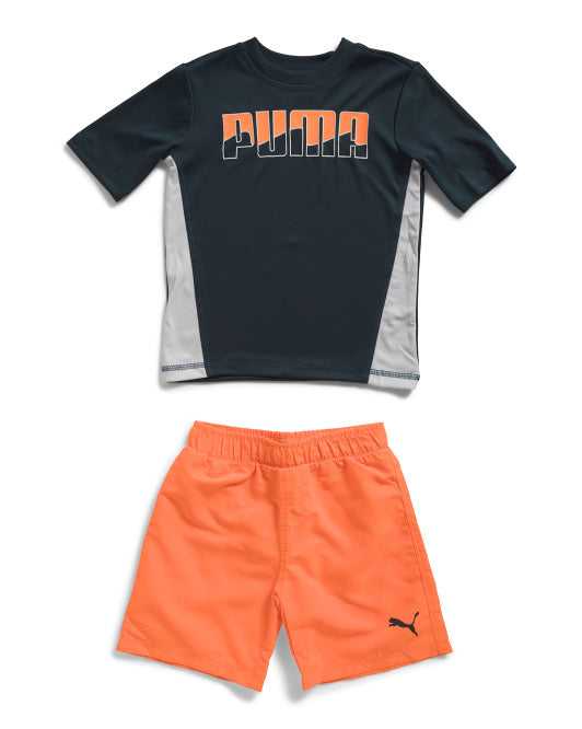 PUMA Boys 2pc Short Sleeve Rashguard And Swim Trunks Set