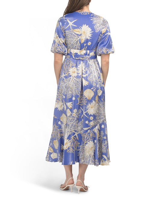 CIEBON Ariella Printed Puff Sleeve Wrap Maxi Dress