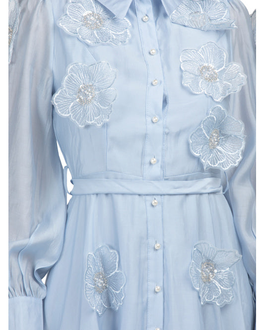 DALIA MACPHEE Long Sleeve Floral Applique Maxi Dress