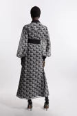 Petite Mono Print Belted Woven Maxi Dress