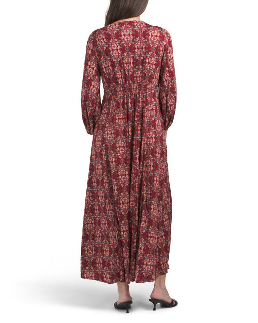 MAX STUDIO Three-quarter Sleeve Printed Maxi Dress