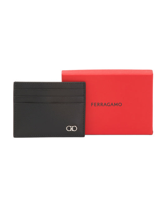 FERRAGAMO Made In Italy Leather Designer Card Holder