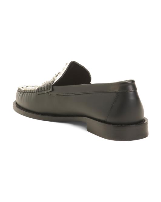 SANDRO Made In Portugal Leather Two Tone Studded Loafers