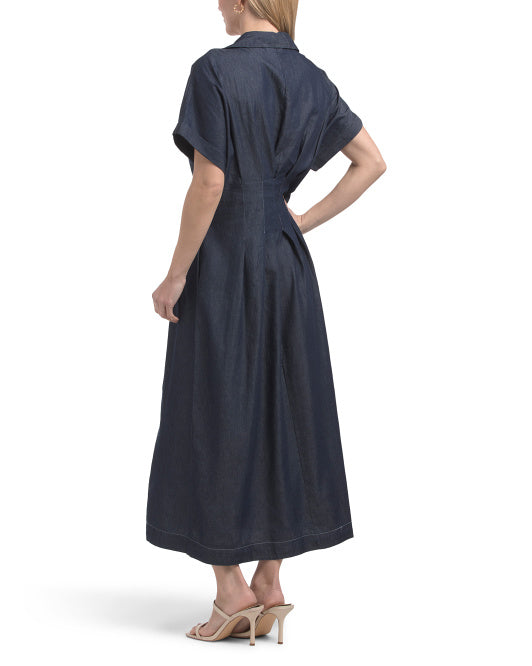 LINEA MODA Made In Italy Short Sleeve Maxi Pleated Dress