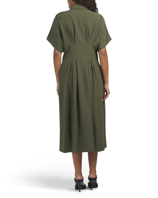 NICOLE MILLER Collared Pinstripe Midi Dress