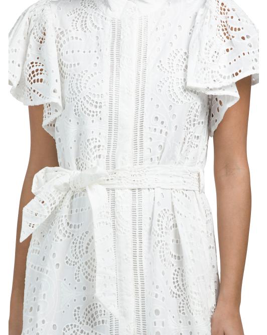 CIEBON Isabella Palm Embroidered Midi Shirt Dress