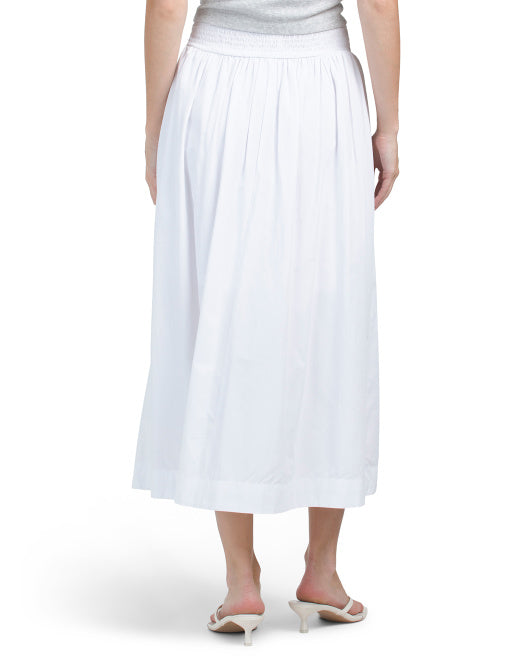 MOON ORCHID V-waist Smocked Poplin Skirt