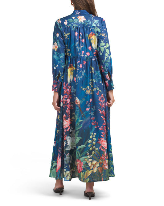 DALIA MACPHEE Long Sleeve Tie Neck Floral Maxi Dress