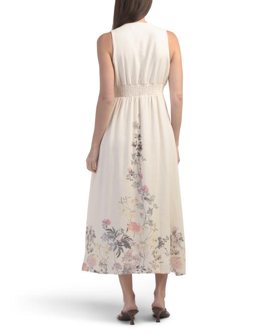 TAYLOR Linen Blend Smocked Waist Floral Maxi Dress