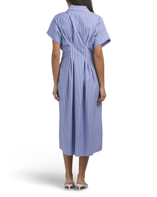 NICOLE MILLER Striped Stretch Poplin Midi Dress