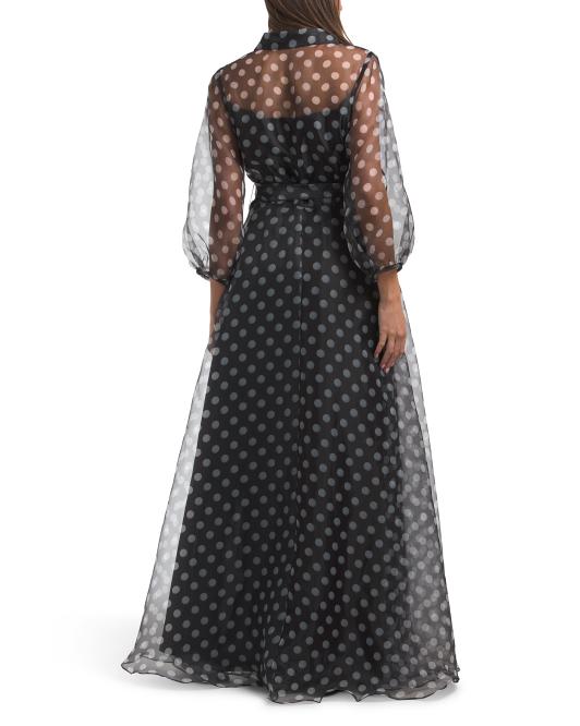 RENE BY RENE RUIZ Balloon Sleeve Polka Dot Shirt Gown