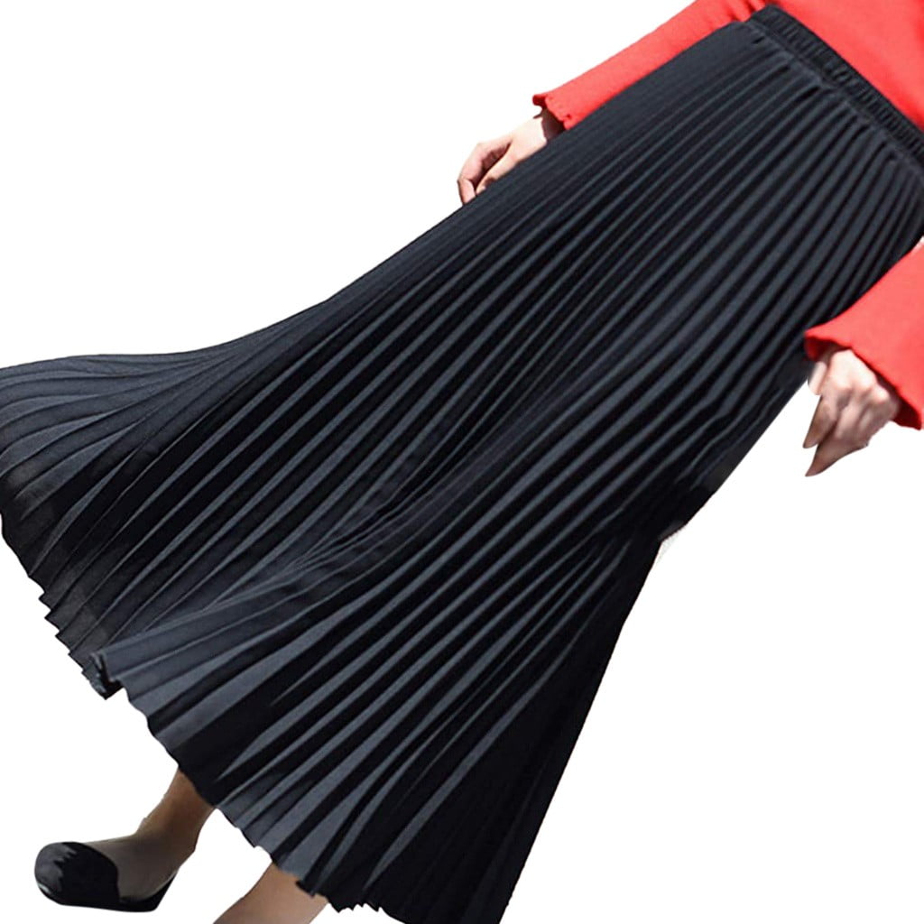 Womens Solid Pleated Elegant Midi Elastic Waist Maxi Skirt - image 2 of 6