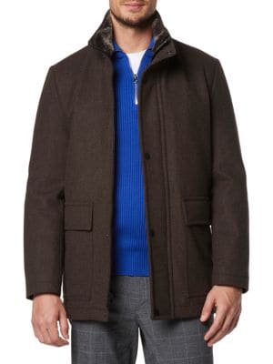 Kenneth Cole
Faux Shearling Hooded Wool Blend Coat