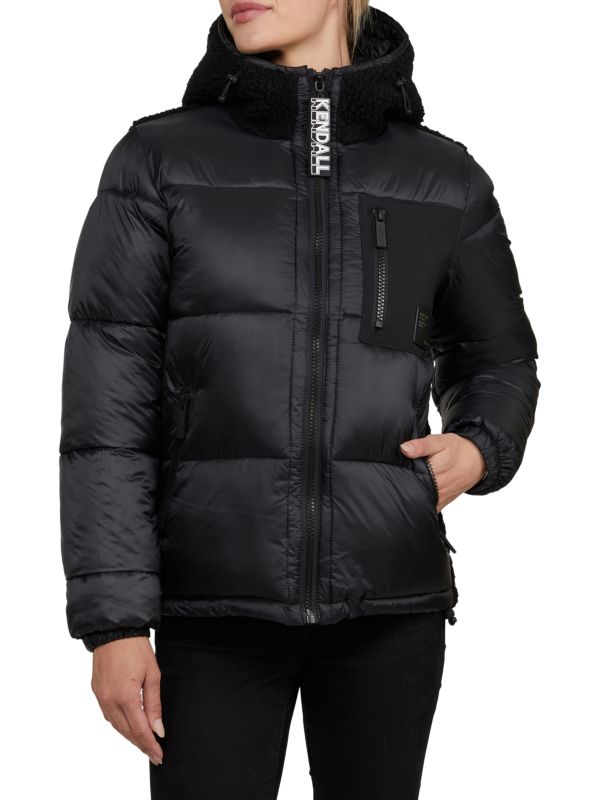 Kendall + Kylie Sanders, Faux, Shearling, Trim, Puffer, Jacket The