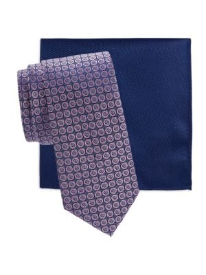 Hickey Freeman
2-Piece Patterned Tie & Solid Pocket Square Set