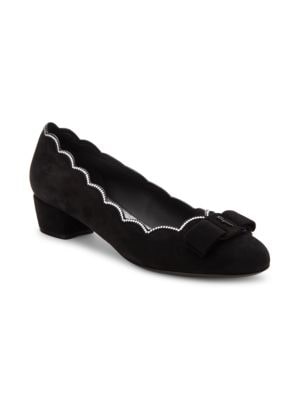 Salvatore Ferragamo
Scalloped Block Heel Suede Pumps