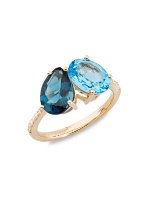 Saks Fifth Avenue
14K Yellow Gold, London Blue Topaz, Swiss Blue Topaz & Diamond Ring