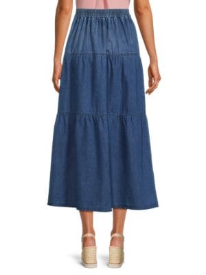 YAL New York
Tiered Midi Denim Skirt