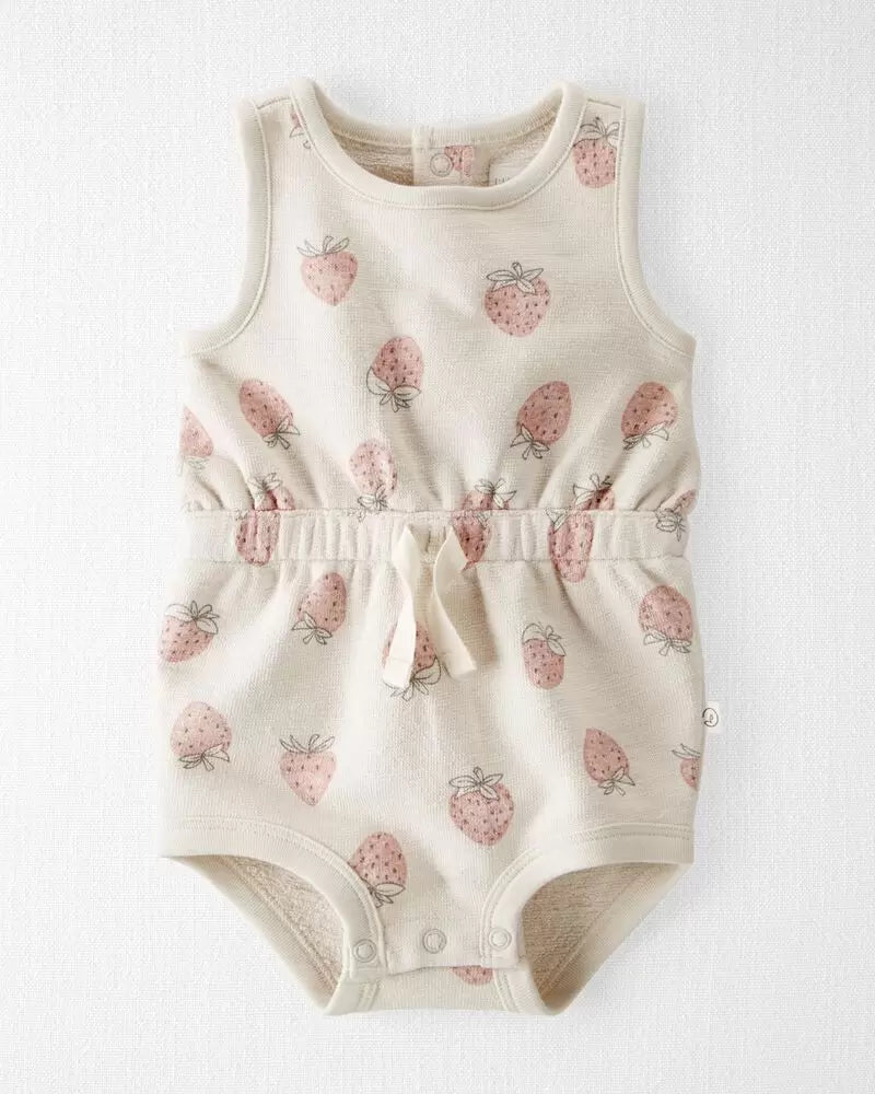 Baby Strawberry Print Organic Cotton Bubble Bodysuit, , hi-res