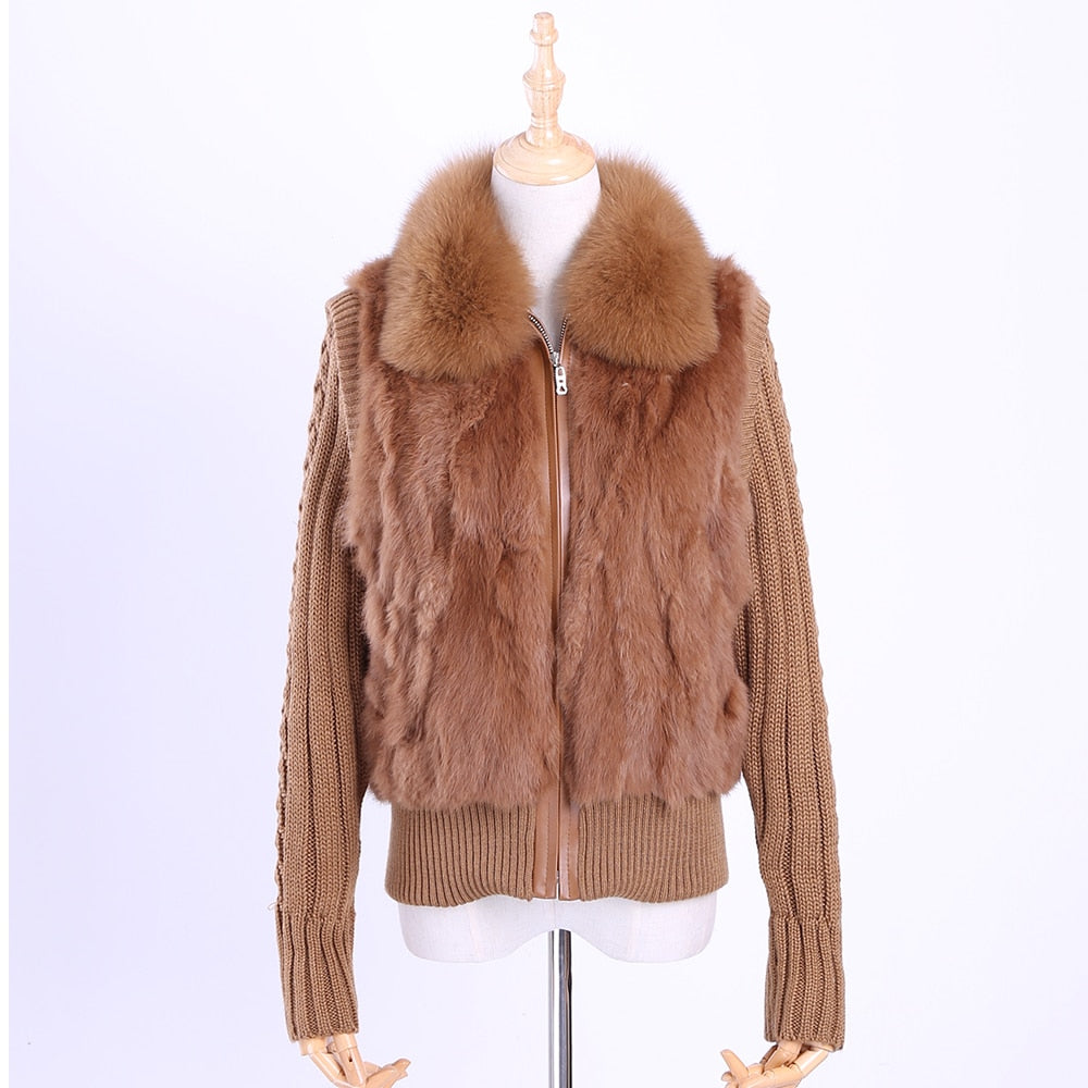 Knit Rabbit Fur Fashion Coat Real Fur Coat Real Fur Jacket 