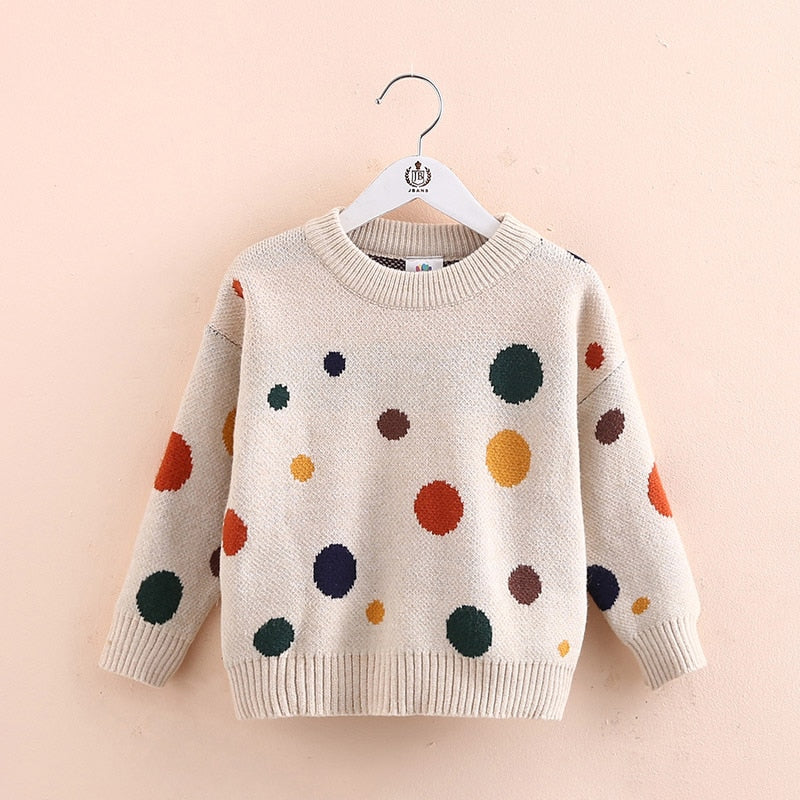2022 Autumn Spring 2 3 4 6-10 Years Kids Children'S Clothing O-Neck Colorful Dot Knitted Pullover Winter Sweater For Baby Girls